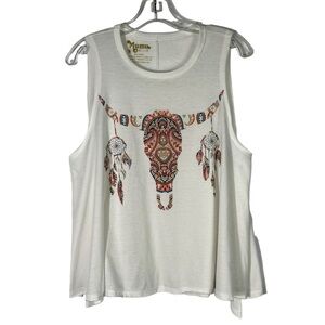 Show Me Your Mumu SMYMM Mumu Mellow Bull Skull Floral Graphic Tank Top Small S